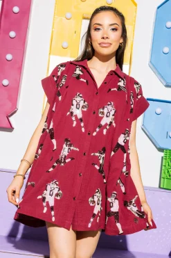 Maroon & White Football Player Gauze Dress