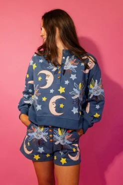 Midnight Blue Stars & Moon Henley Short