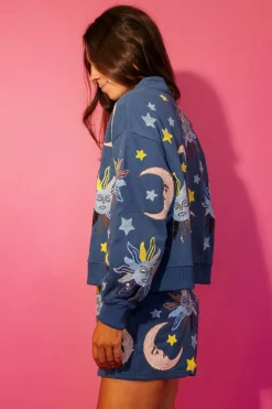 Midnight Blue Stars & Moon Henley Sweatshirt