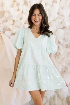 Mint Bride All Over Poof Sleeve Dress