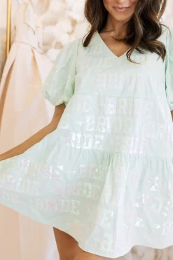 Mint Bride All Over Poof Sleeve Dress