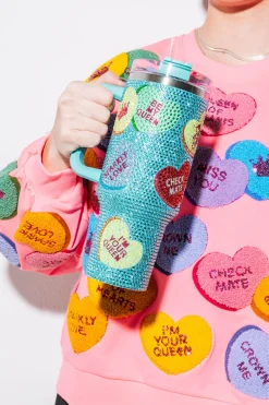 Mint Conversation Heart Rhinestone Tumbler