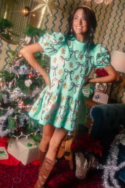 Mint Green Gingerbread Men & Bows Dress
