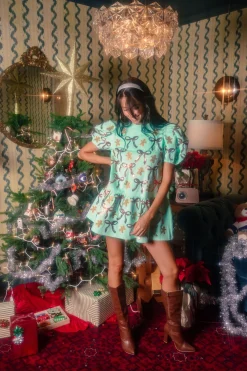 Mint Green Gingerbread Men & Bows Dress