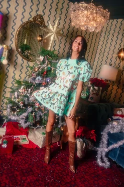 Mint Green Gingerbread Men & Bows Dress