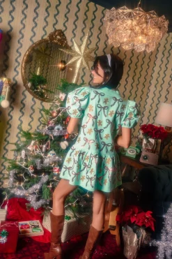 Mint Green Gingerbread Men & Bows Dress