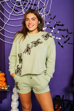Moss Green Embellished Spider Short