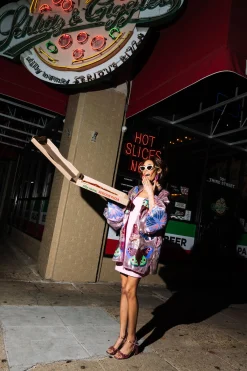 Multi Butterfly Balloon Sleeve Zip Up Jacket