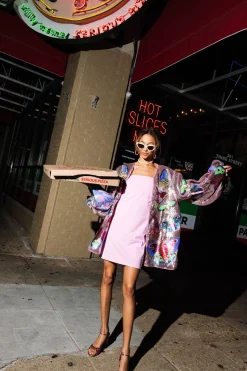 Multi Butterfly Balloon Sleeve Zip Up Jacket