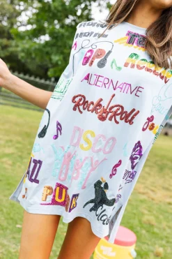 Music All Over Shoulder Pad Tank Dress