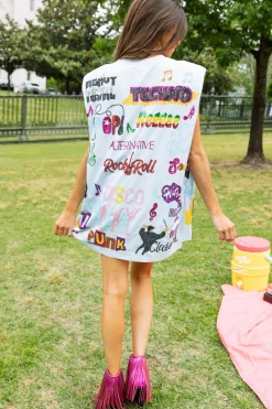 Music All Over Shoulder Pad Tank Dress