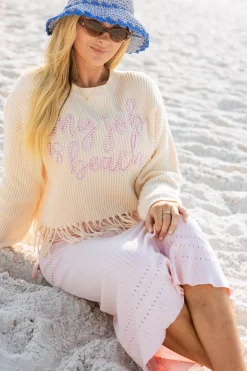 My Job Is Beach' Fringe Sweater