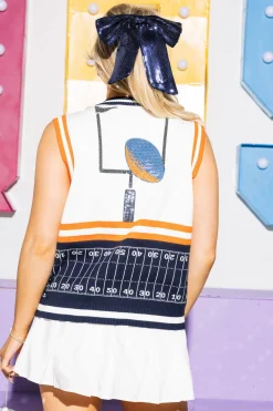 Navy & Orange Colorblock Football Icon Button Up Sweater Vest
