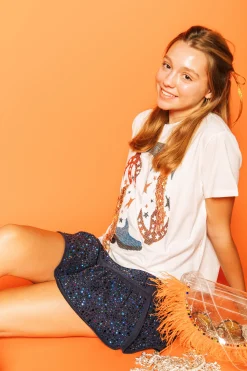 Navy & Orange Fringe Boot Tee