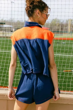 Navy & Orange Gauze Top