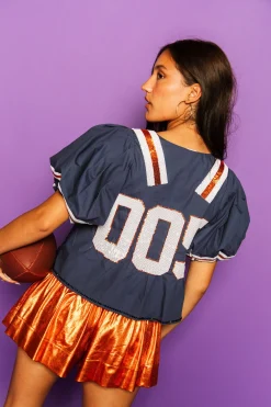 Navy & Orange QOS Jersey Peplum Top