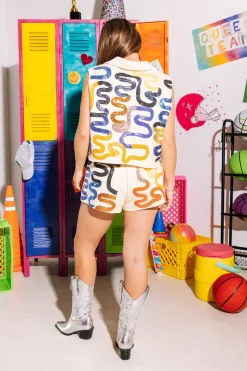 Navy & Orange Squiggle Shorts