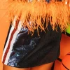 Navy & Orange Stripe Sequin Skirt