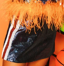 Navy & Orange Stripe Sequin Skirt