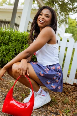 Navy Beaded Flag Pleat Skort