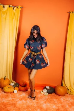 Navy Beaded Turkey All Over Cotton Dress