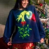 Navy Grinch Mistletoe Hand Sweatshirt