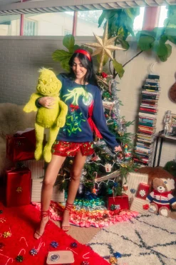 Navy Grinch Mistletoe Hand Sweatshirt