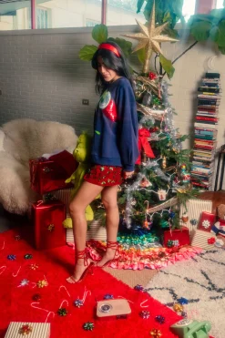 Navy Grinch Mistletoe Hand Sweatshirt