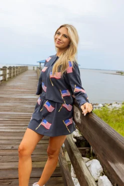 Navy Metallic Flag Waffle Skirt