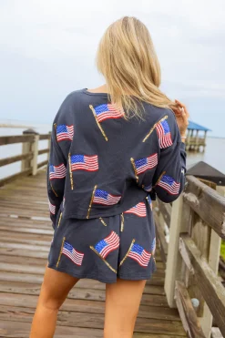 Navy Metallic Flag Waffle Top