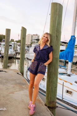 Navy Multi Rhinestone Pocket Short