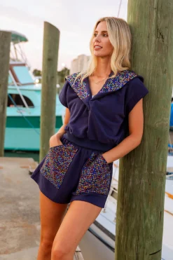 Navy Multi Rhinestone Pocket Short