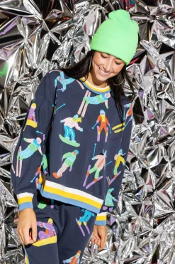 Navy Multi Skier Sport Stripe Sweatshirt