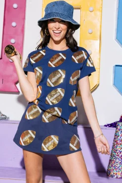 Navy Scattered Sequin & Rhinestone Football Skort
