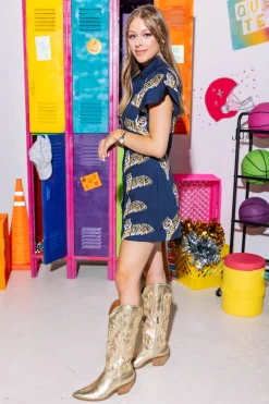 Navy Scattered Tiger Button Down Dress