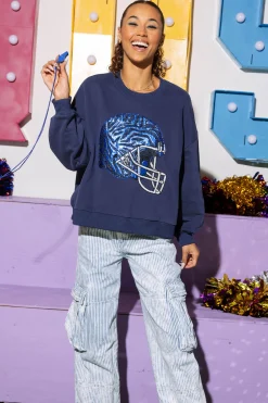 Navy Tiger Print Football Helmet Sweatshirt