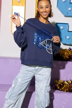 Navy Tiger Print Football Helmet Sweatshirt