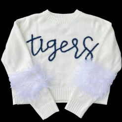 Navy “Tigers” Feather Sleeve Sweater