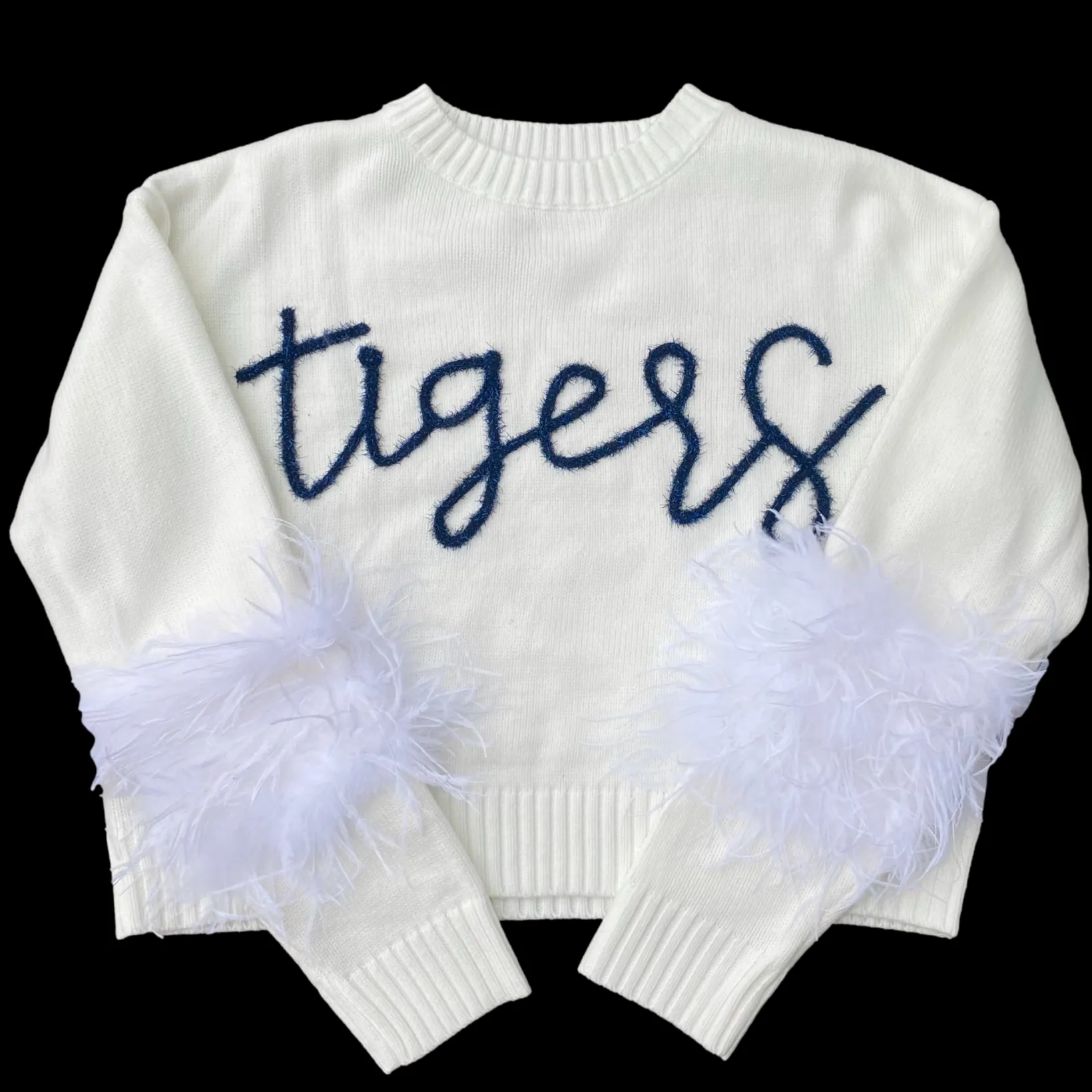 Navy “Tigers” Feather Sleeve Sweater