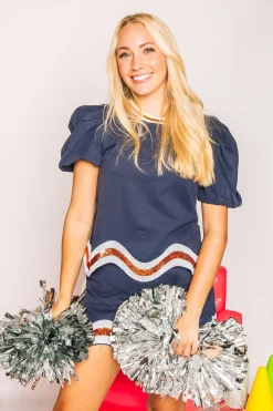 Navy, White/Orange Wavy Top