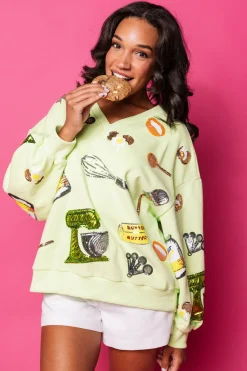 Neon Green Baking Icon V Neck Sweatshirt