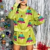Neon Green Full Sequin Multi Tree Sweater