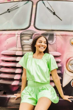 Neon Green Holo Stripe Flutter Top