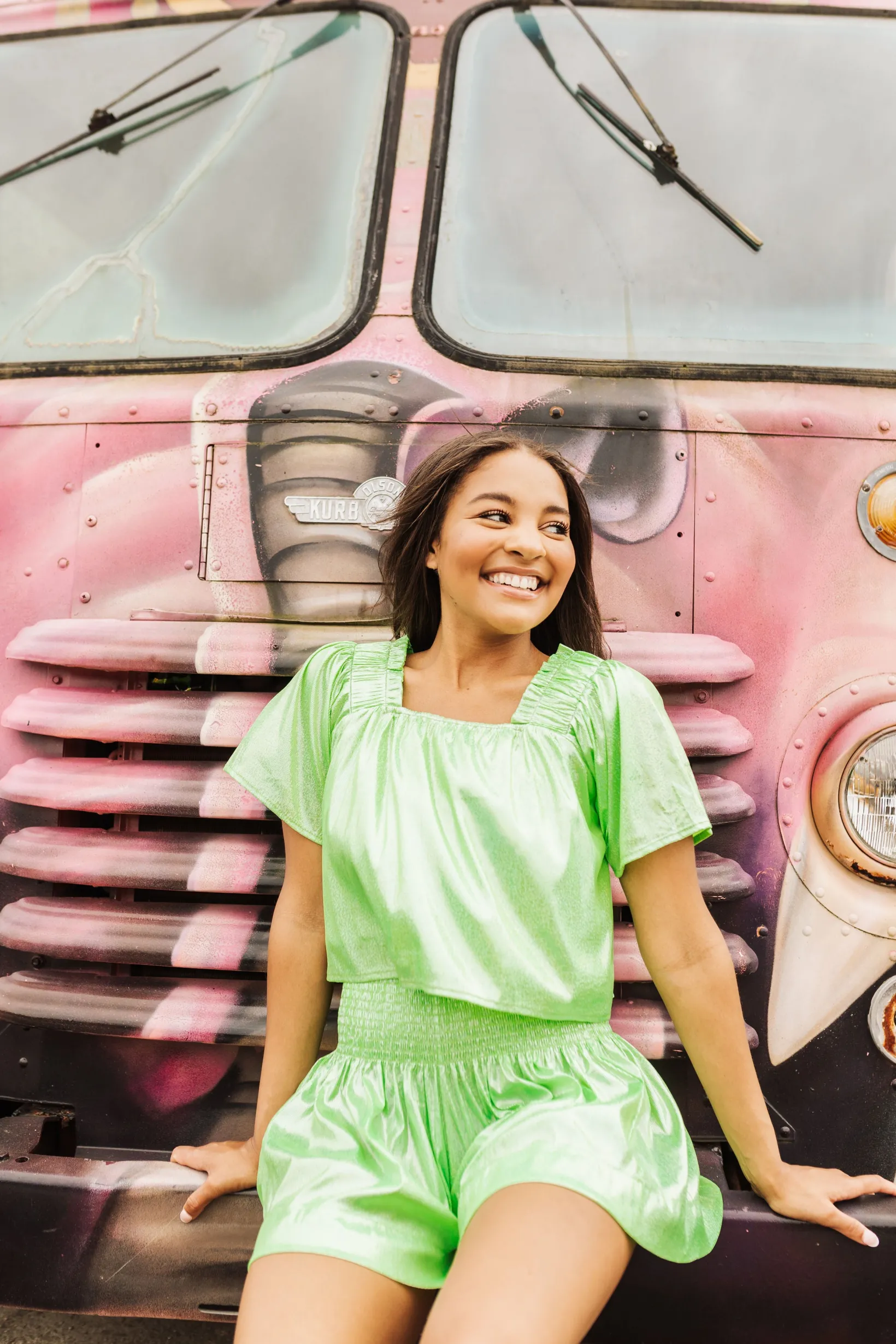 Neon Green Holo Stripe Flutter Top