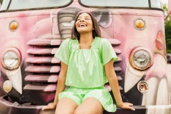 Neon Green Holo Stripe Flutter Top