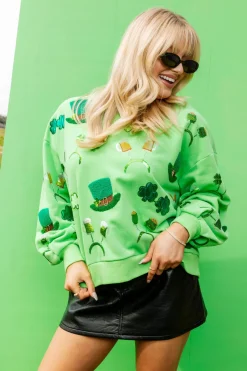 Neon Green St. Patrick's Day Sunglass, Hat & Headband Icon Sweatshirt