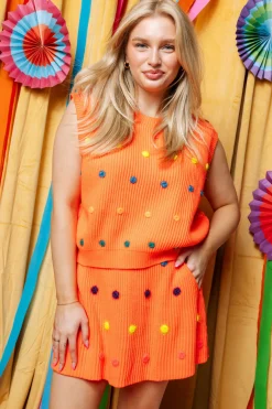 Neon Orange Polka Dot Sweater Skirt