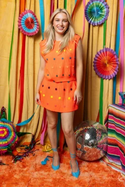 Neon Orange Polka Dot Sweater Tank