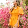 Neon Orange Sequin Sleeve Romper