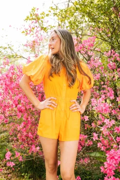 Neon Orange Sequin Sleeve Romper